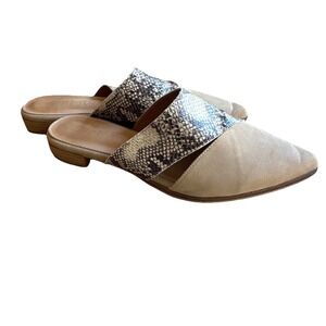 Mi.IM‎ Mules Beige Suede and Snakeskin Print Leather Slip On Mules SIZE 10 VGUC